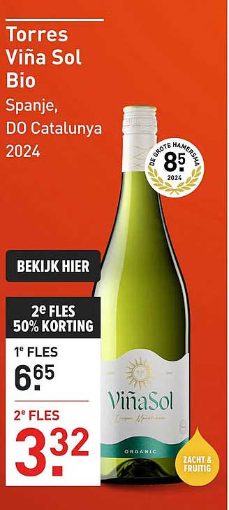 Torres Viña Sol Bio Spanje, DO Catalunya 2024 2e fles 50% korting