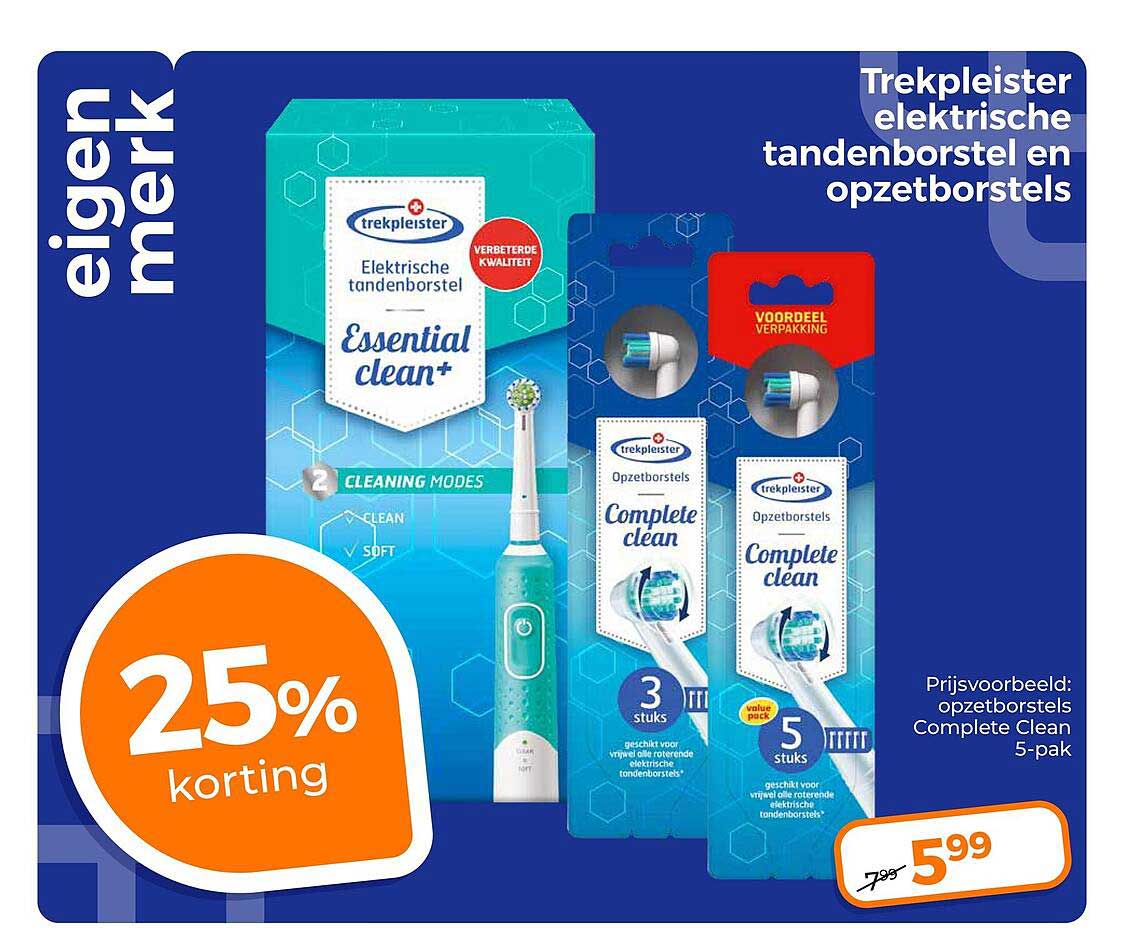 Trekpleister elektrische tandenborstel en opzetborstels