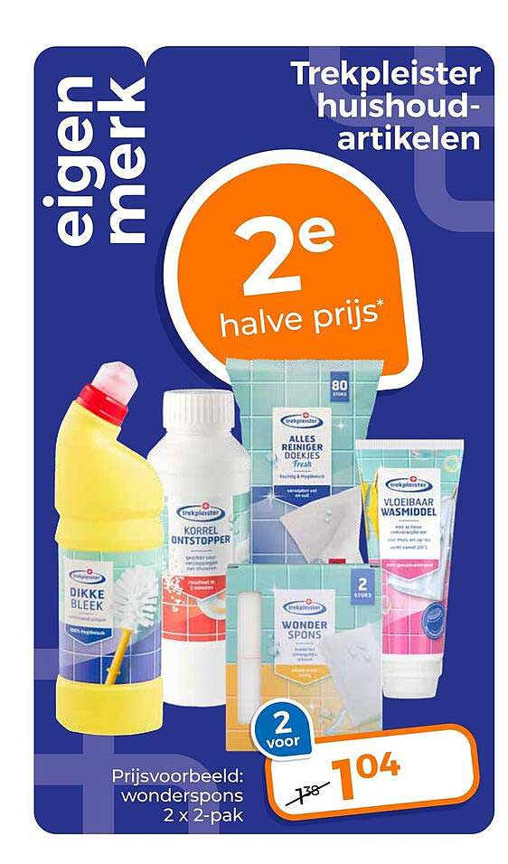 Trekpleister huishoud-artikelen 2e halve prijs