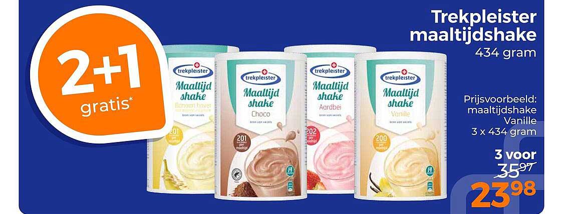 Trekpleister maaltijdshake 434 gram 2+1 gratis