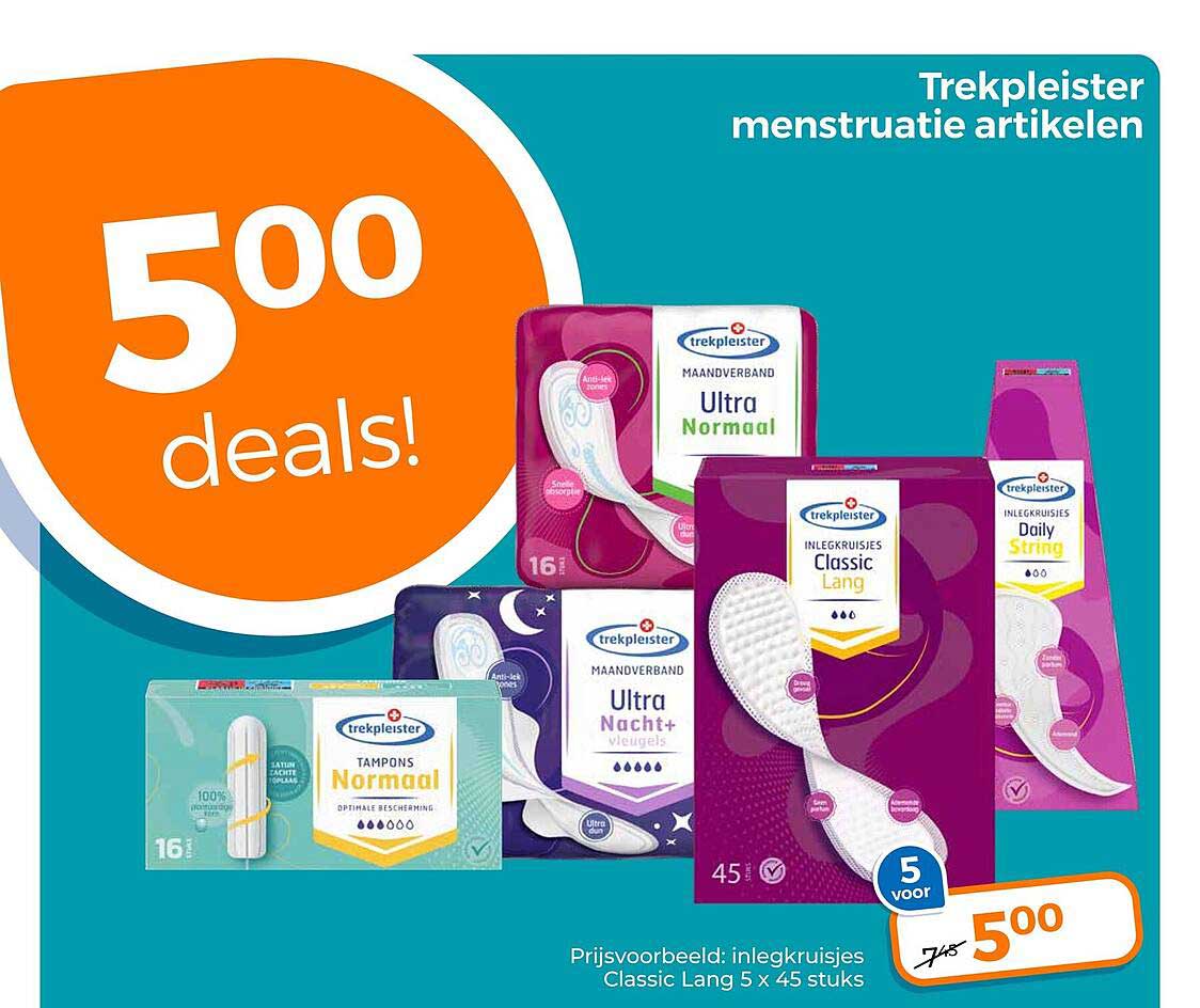 Trekpleister menstruatie artikelen 5 voor 5,00