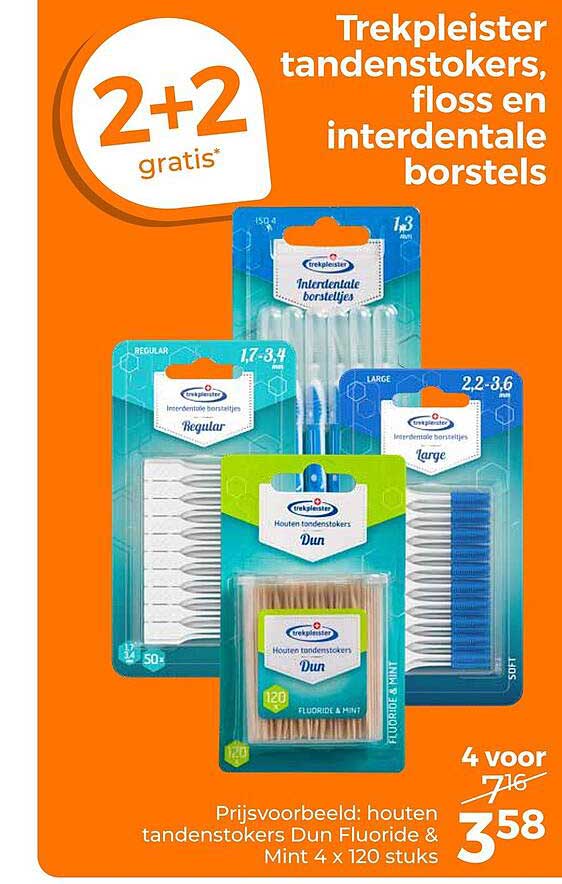 Trekpleister tandenstokers, floss en interdentale borstels 2+2 gratis
