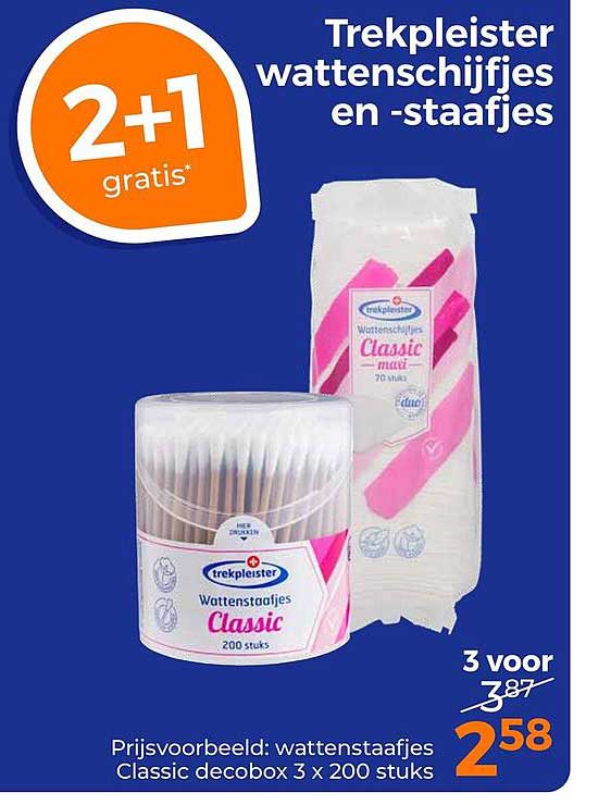 Trekpleister wattenschijfjes en -staafjes 2+1 gratis