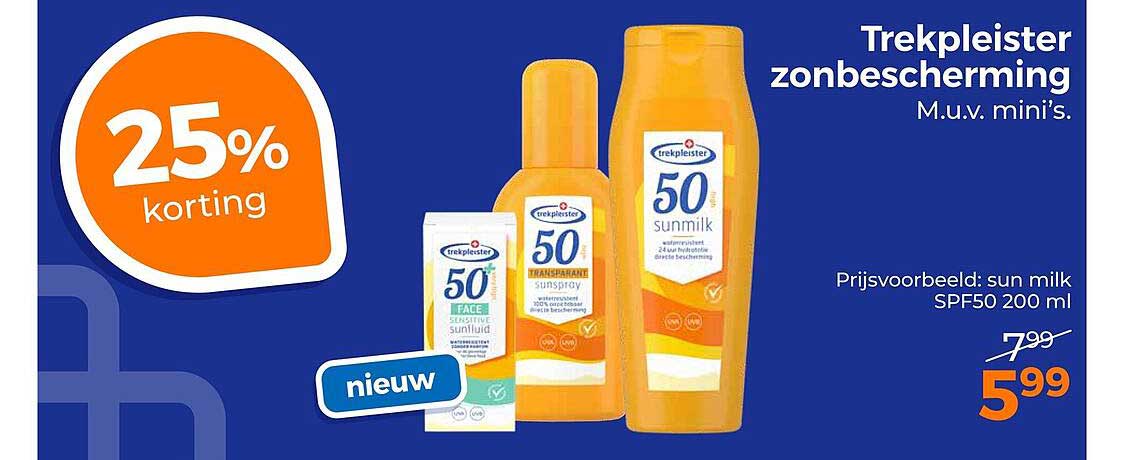 Trekpleister zonbescherming M.u.v. mini's. 25% korting