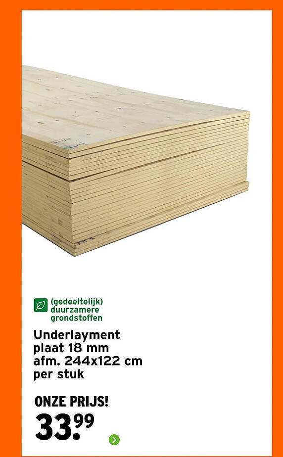 Underlayment plaat 18 mm afm. 244x122 cm per stuk