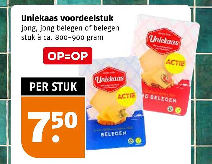 Uniekaas voordelstuk jong, jong belegen of belegen stuk à ca. 800-900 gram OP=OP
