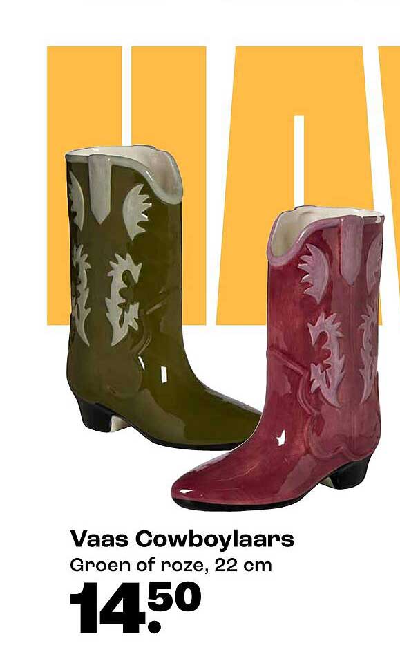 Vaas Cowboylaars Groen of roze, 22 cm