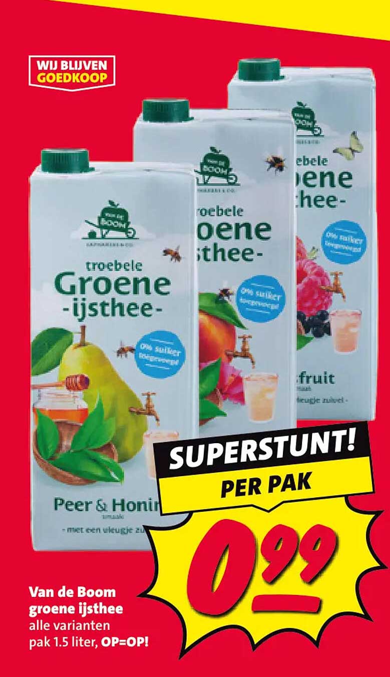 Van de Boom groene ijsthee alle varianten pak 1.5 liter, OP=OP! SUPERSTUNT! PER PAK