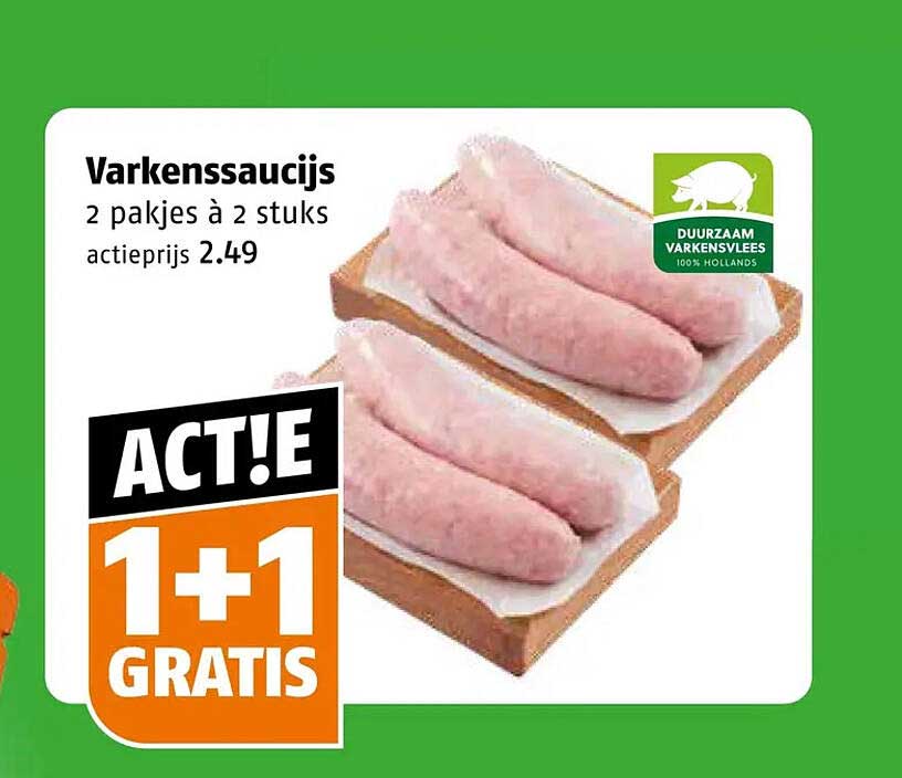 Varkenssaucijs 2 pakjes à 2 stuks ACT!E 1+1 GRATIS