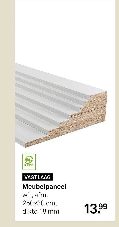 VAST LAAG Meubelpaneel wit, afm. 250x30 cm, dikte 18 mm