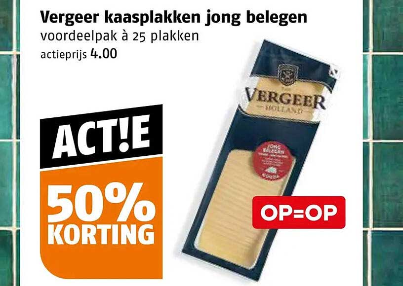 Vergeer kaasplakken jong belegen voordeelpak à 25 plakken 50% KORTING