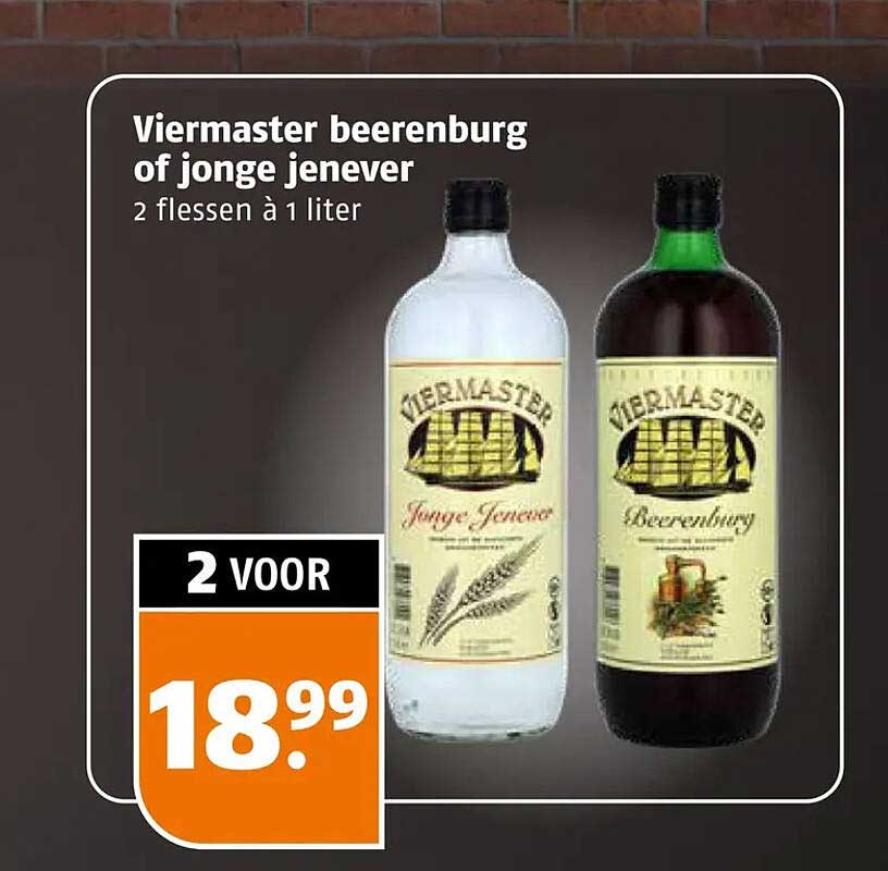 Viermaster beerenburg of jonge jenever 2 flessen à 1 liter