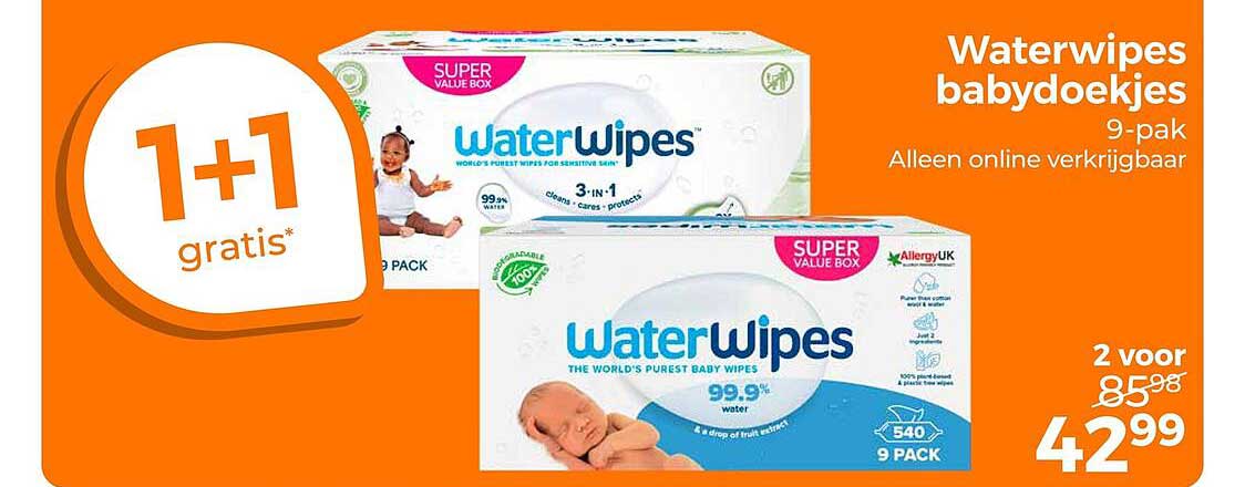 Waterwipes babdoekjes 9-pak 1+1 gratis