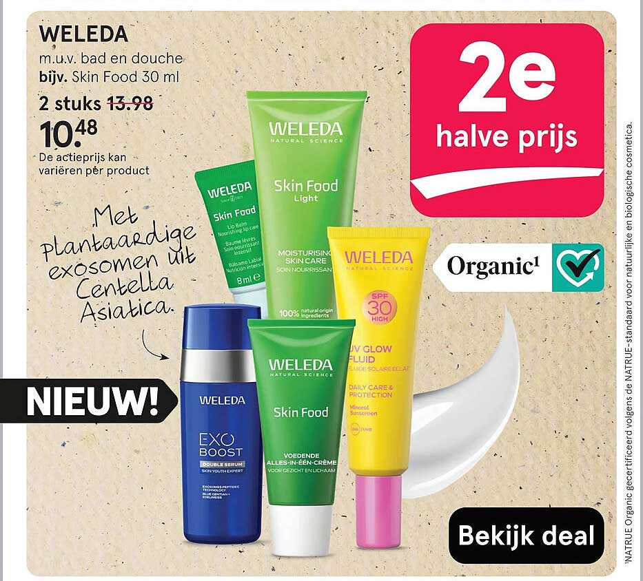 WELEDA m.u.v. bad en douche bijv. Skin Food 30 ml 2e halve prijs