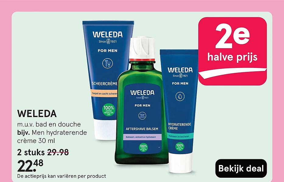 WELEDA m.u.v. bad en douche bijz. Men hydraterende crème 30 ml 2 stuks 2e halve prijs