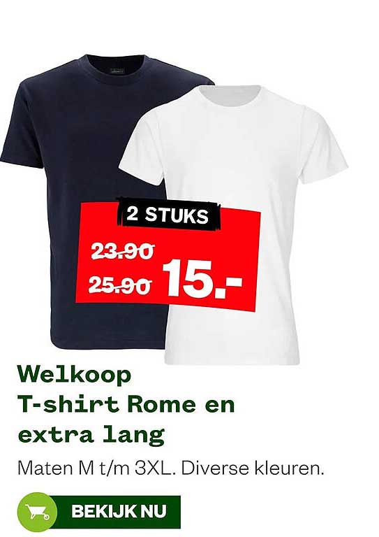 Welkoop T-shirt Rome en extra lang 2 STUKS