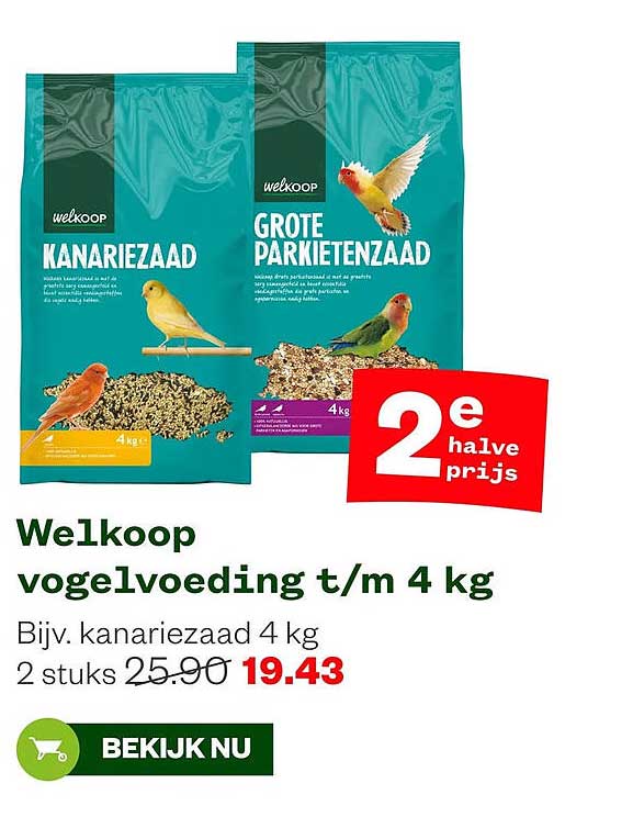 Welkoop vogelvoeding t/m 4 kg 2e halve prijs
