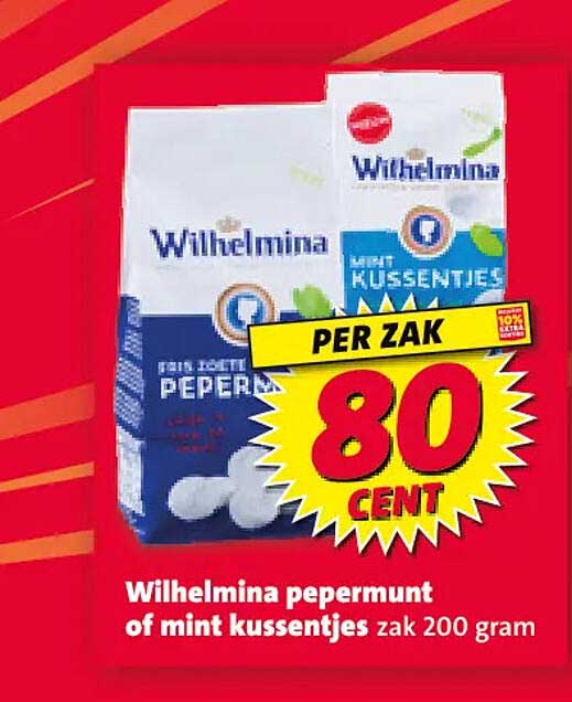 Wilhelmina pepermunt of mint kussentjes zak 200 gram