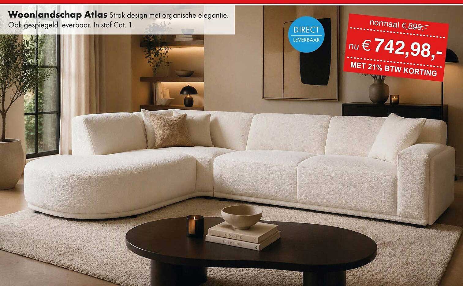 Woonlandschap Atlas Strak design met organische elegantie. Ook gespiegeld leverbaar. In stof Cat. 1.