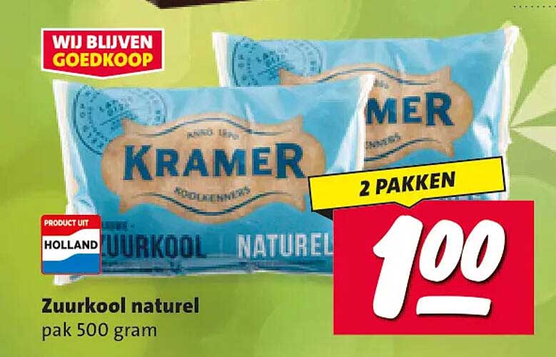 Zuurkool naturel pak 500 gram 2 pakken