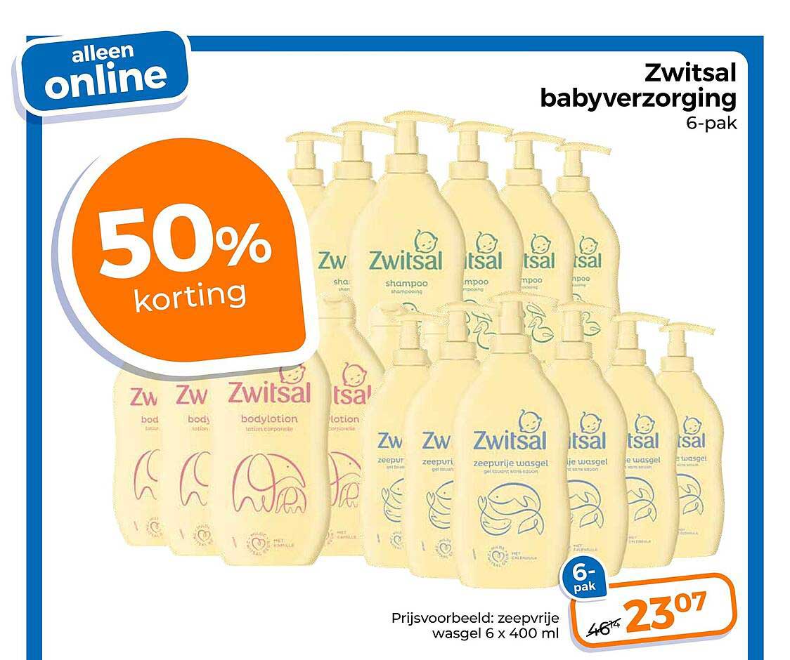 Zwitsal babyverzorging 6-pak 50% korting
