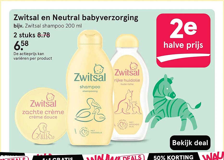 Zwitsal en Neutral babyverzorging 2e halve prijs