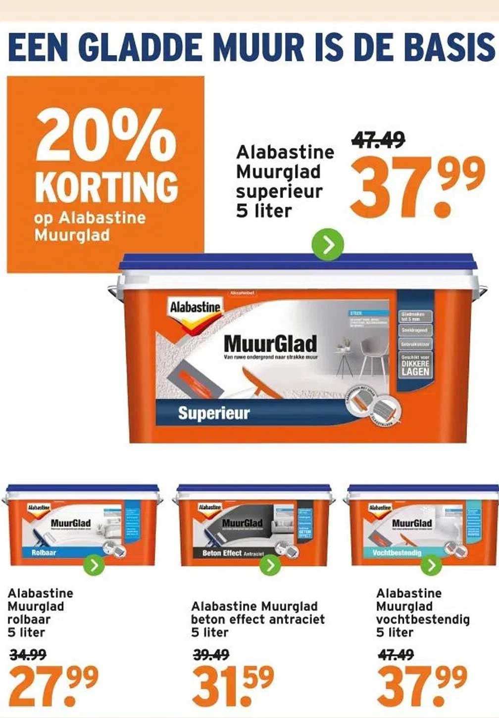20% KORTING op Alabastine Muurglad