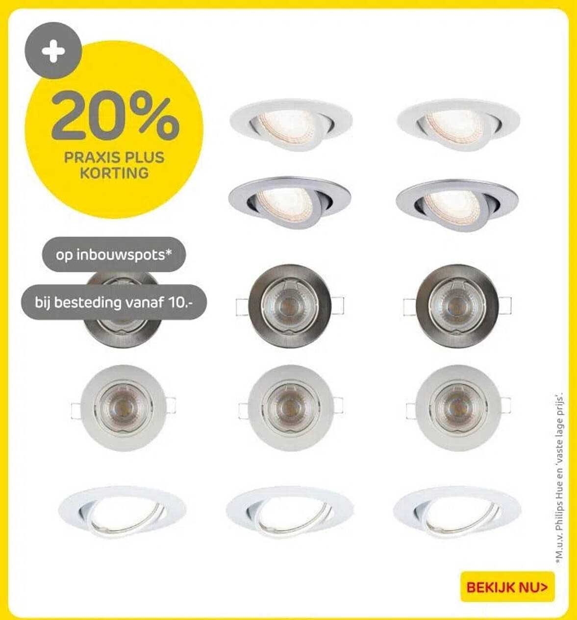 20% PRAKIS PLUS KORTING op inbouwspots bij besteding vanaf 10.-