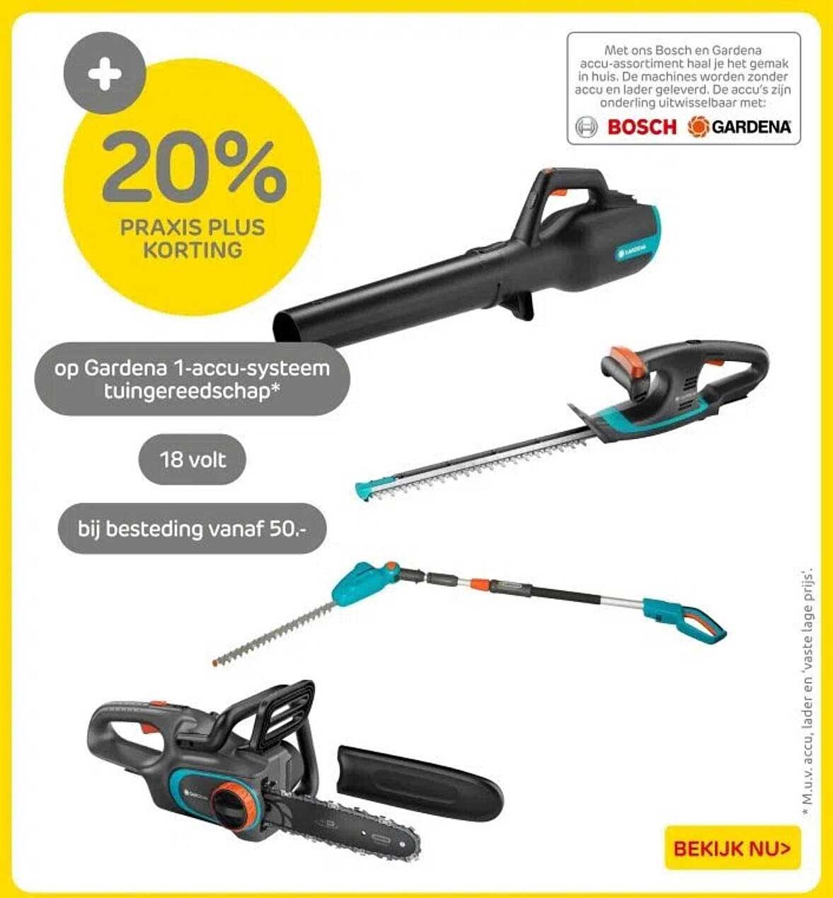 20% PRAKTIJKE PLUS KORTING op Gardena 1-accu-systeem tuingereedschap*