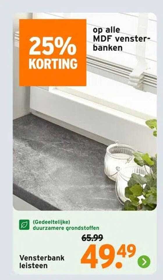 25% KORTING op alle MDF vensterbanken