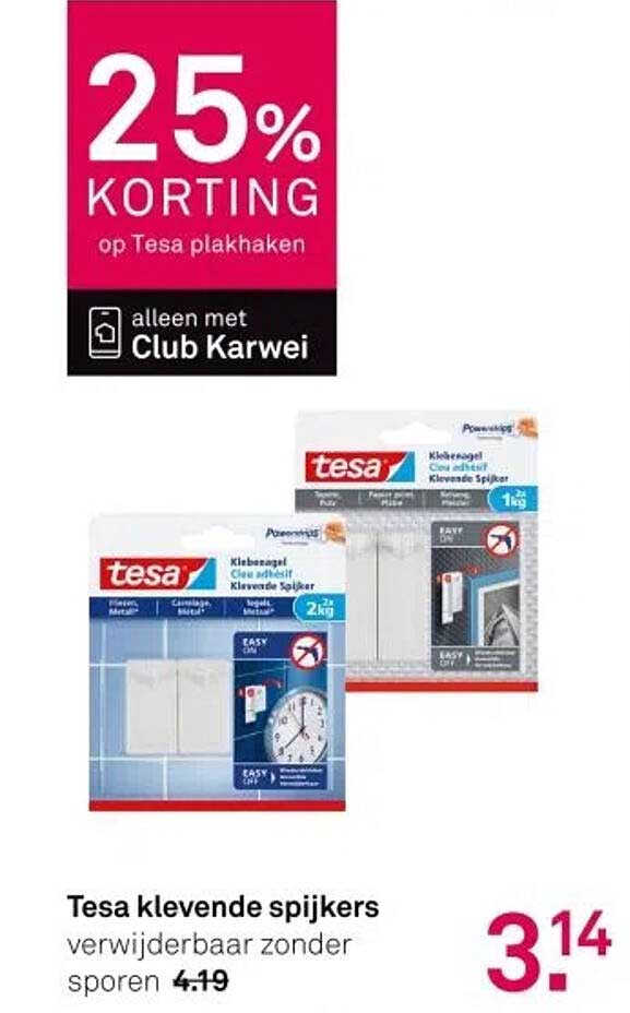 25% KORTING op Tesa plakhaken