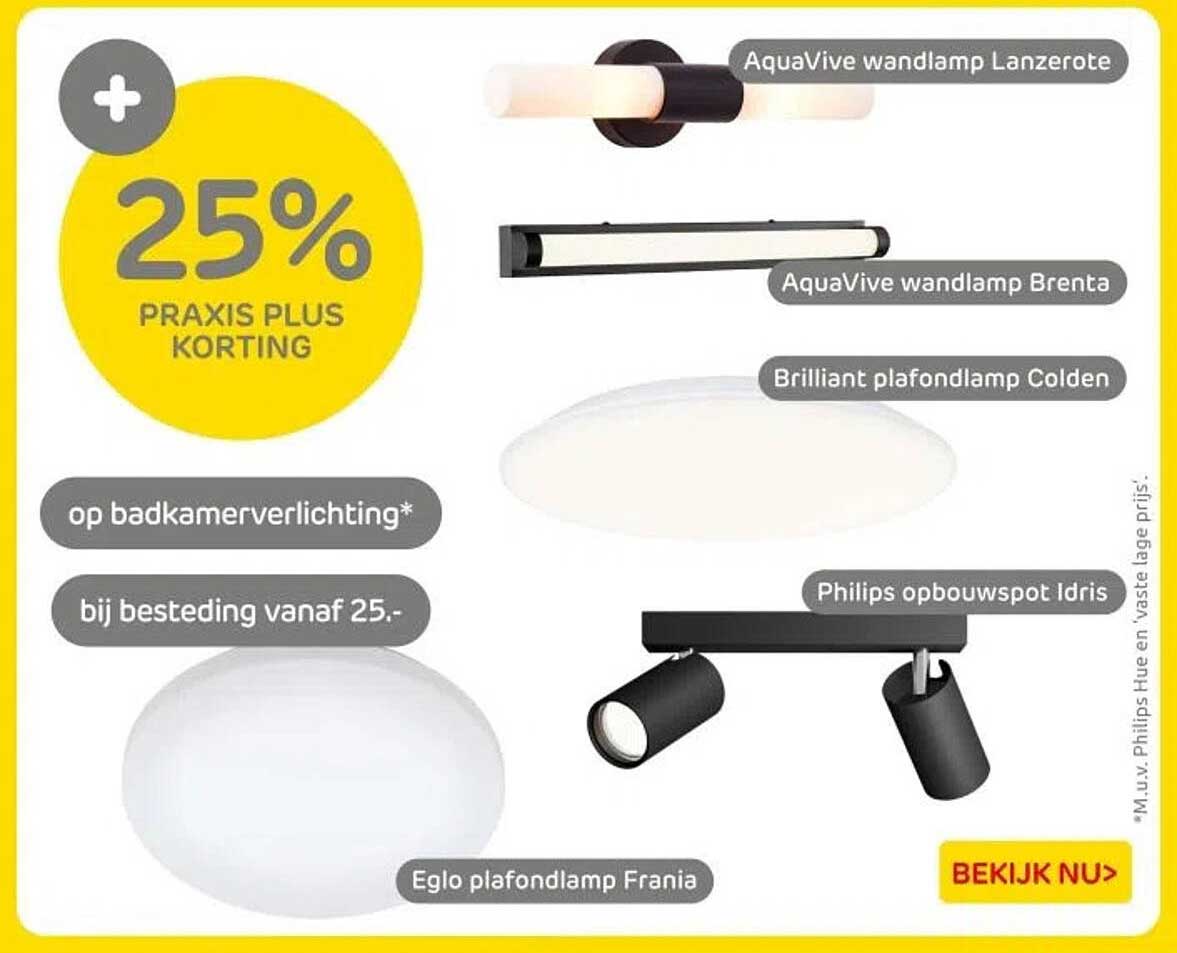 25% PRAKIS PLUS KORTING op badkamverlichting bij besteding vanaf 25,-