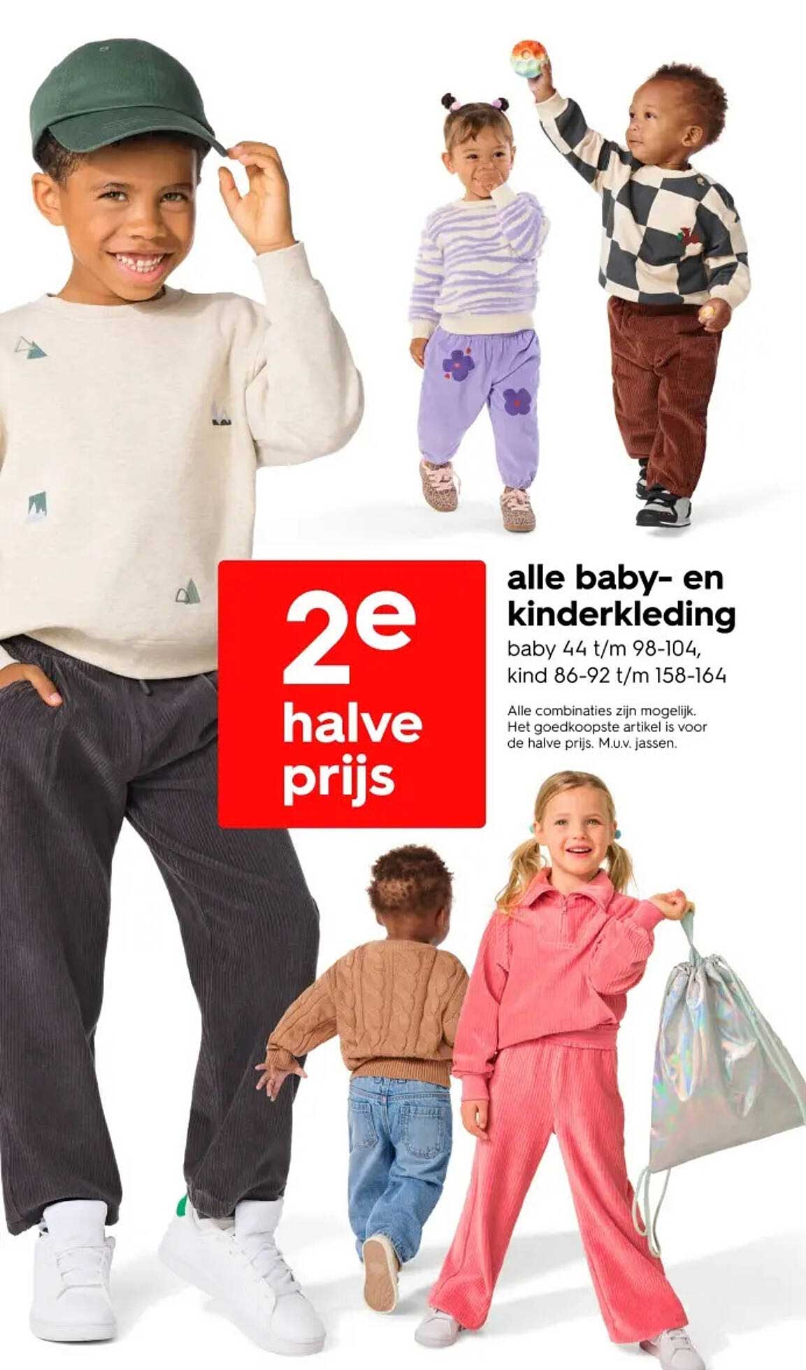 2e halve prijs op alle baby- en kinderkleding