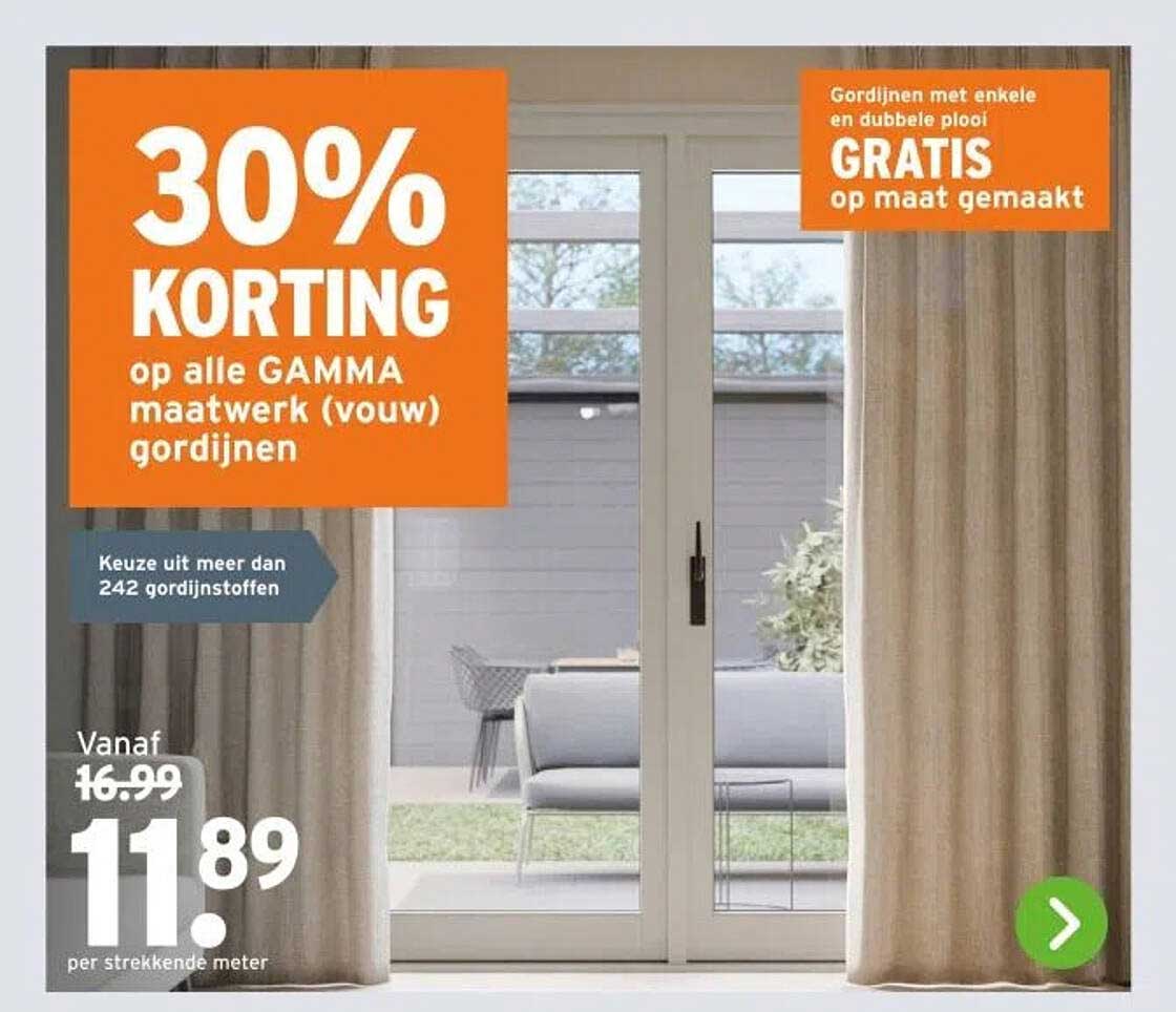 30% KORTING op alle GAMMA maatwerk (vouw) gordijnen