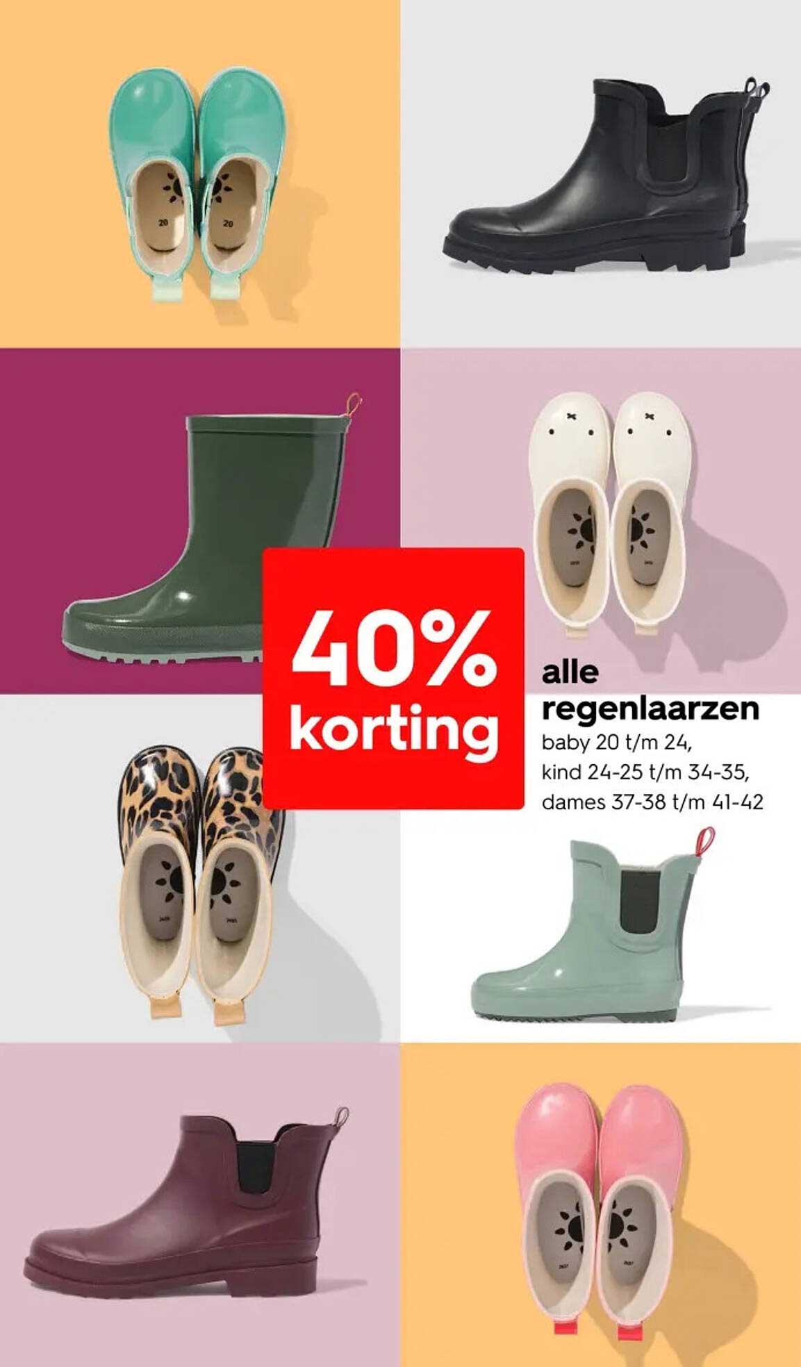 40% korting op alle regenlaarzen