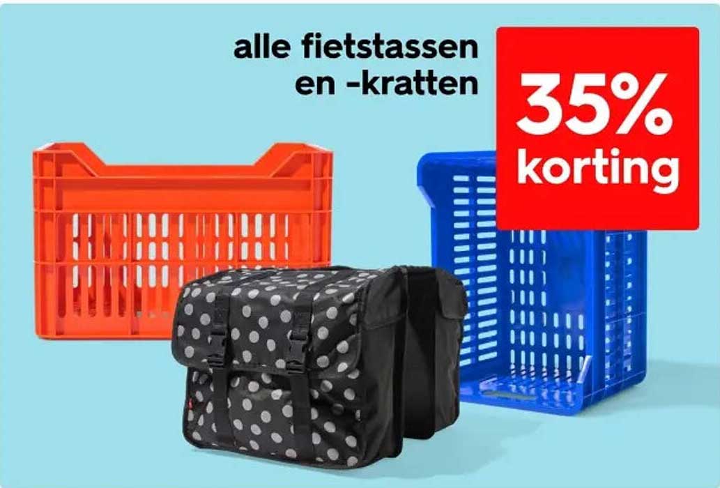 alle fietstassen en -kratten 35% korting