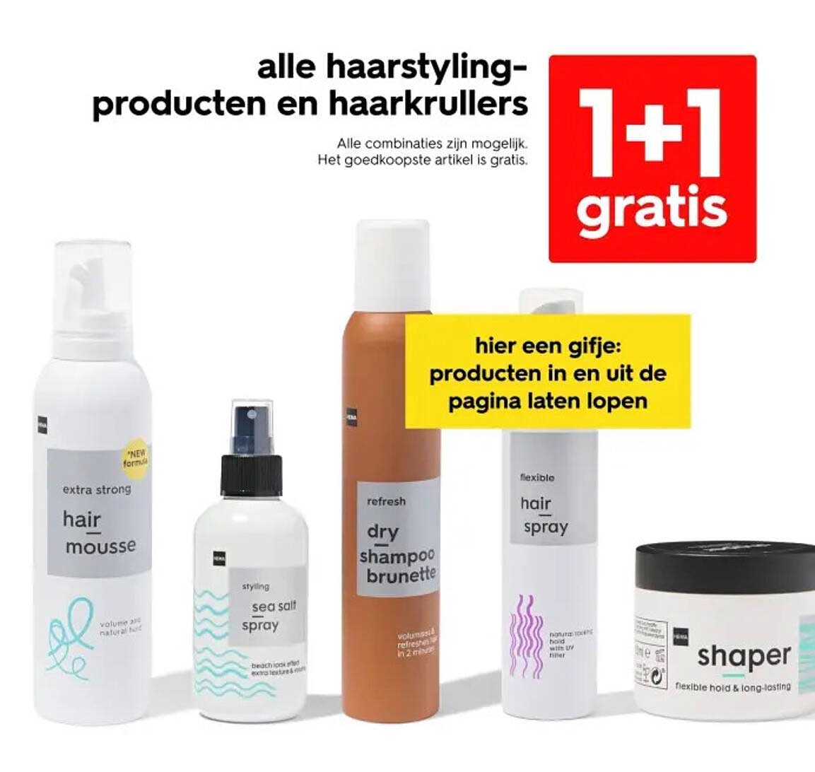 alle haarstyling-producten en haarkrullers: 1+1 gratis
