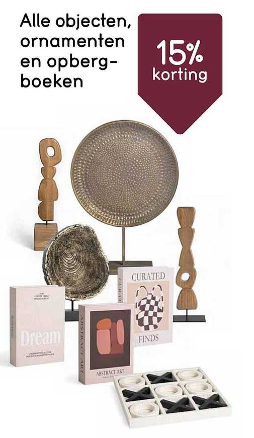 Alle objecten, ornamenten en opbergboeken 15% korting