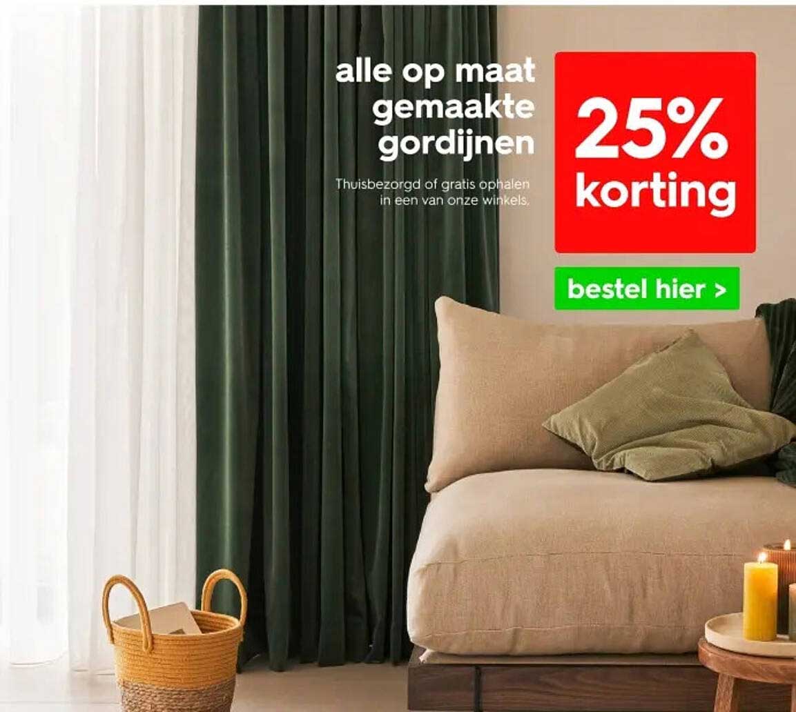 alle op maat gemaakte gordijnen 25% korting