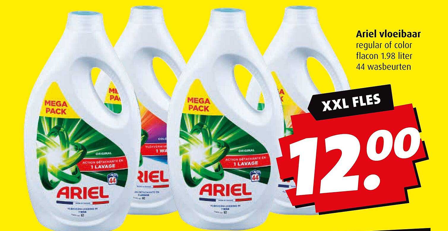 Ariel vloeibaar XXL fles 1.98 liter voor €12,00