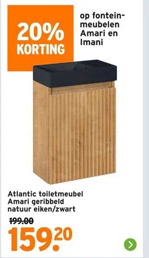 Atlantic toiletmeubel Amari geribbeld natuur eiken/zwart