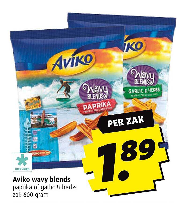 Aviko wavy blends paprika of garlic & herbs zak 600 gram