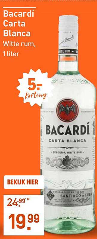 Bacardí Carta Blanca Witte rum, 1 liter