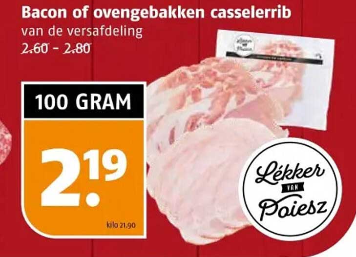 Bacon of ovengebakken casselerrib van de versafdeling