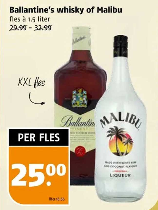 Ballantine's whisky of Malibu fles à 1.5 liter