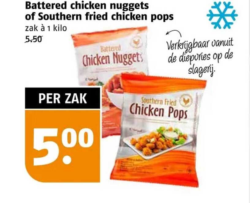 Battered chicken nuggets of Southern fried chicken pops