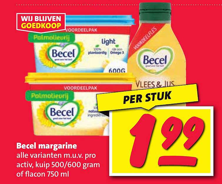 Becel margarine alle varianten m.u.v. pro activ, kuip 500/600 gram of flacon 750 ml