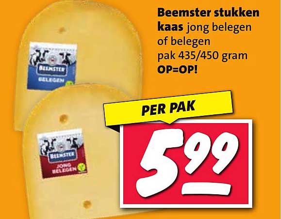 Beemster stukken kaas jong belegen of belegen pak 435/450 gram OP=OP!