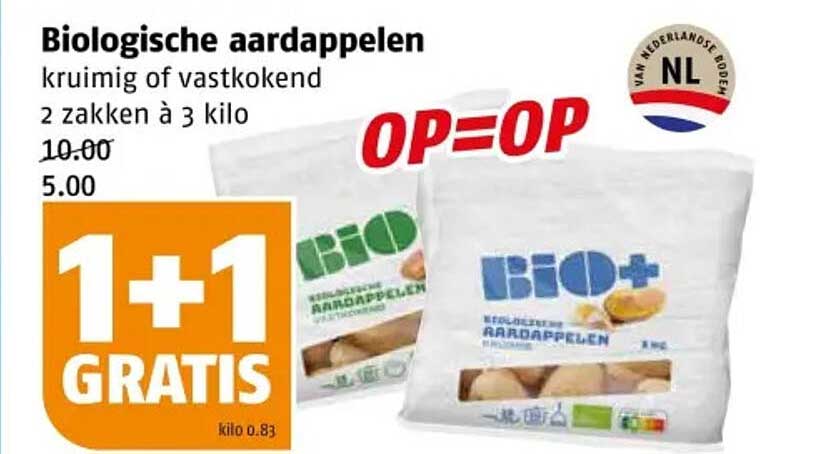 Biologische aardappelen kruimig of vastkokend 2 zakken à 3 kilo