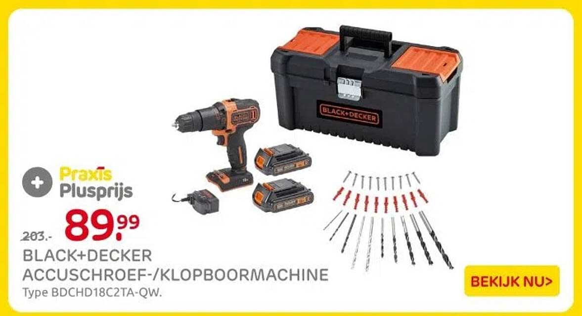 BLACK+DECKER ACCUSCHROEF-/KLOPBOORMACHINE Type BDCHD18C2TA-QW.